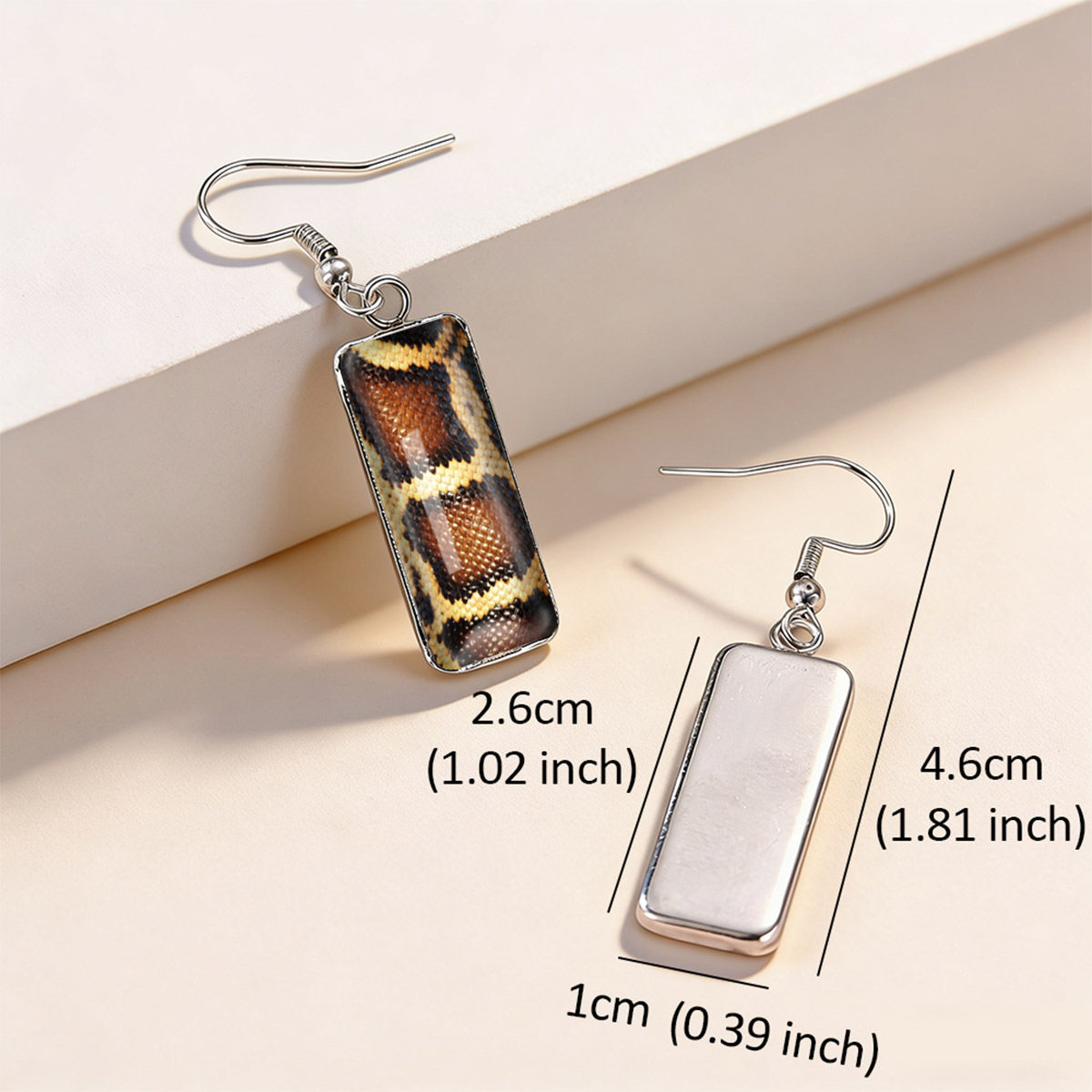 Earth-Toned Snake Skin Texture Rectangular Earrings